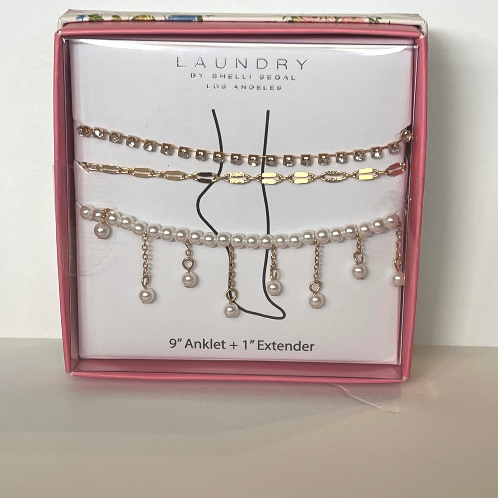 Laundry By Shelli Segal‎ Gold and Pearl Anklet Set New In Box